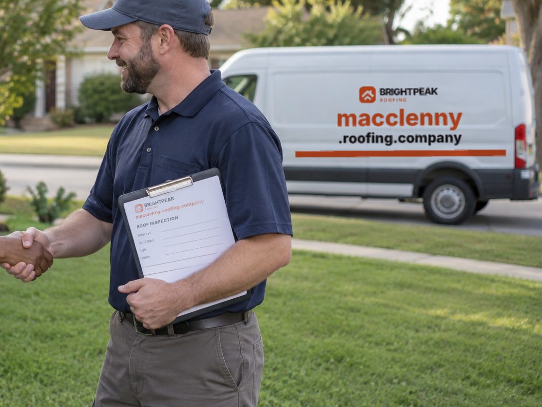 macclenny.roofing.company on a roofing van and an inspection form